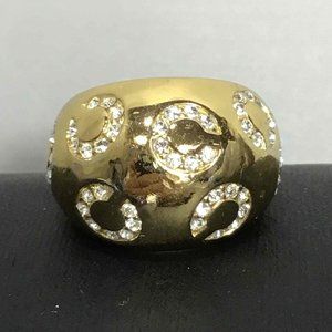 Coach Signature C Gold Tone Dome Ring with Rhinestones Size 6